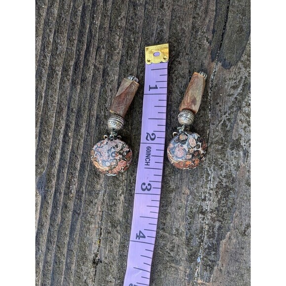 Vintage Leopard Skin Jasper Stone Clip On Earrings - Picture 9 of 10
